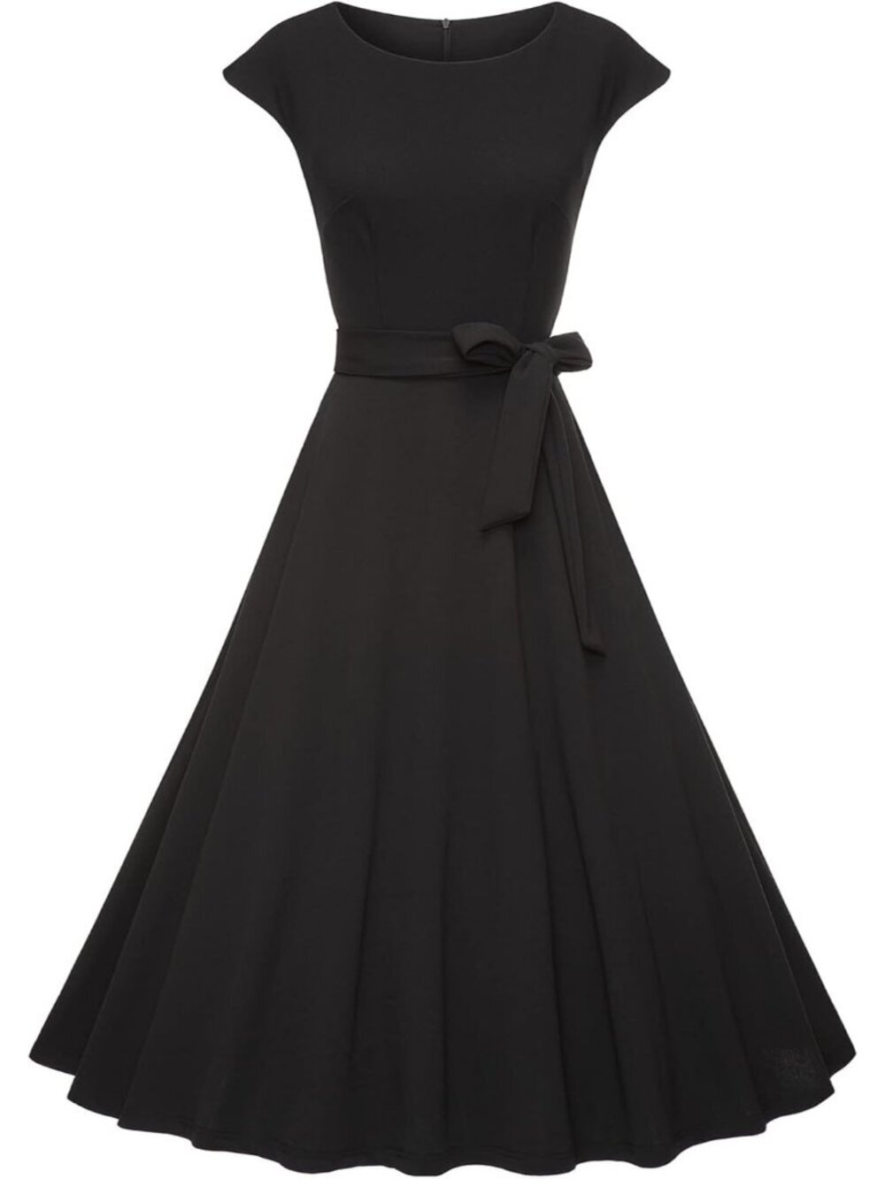 Women's Black Vintage Cap Sleeves Modest Cocktail Swing Prom With Pockets Dress